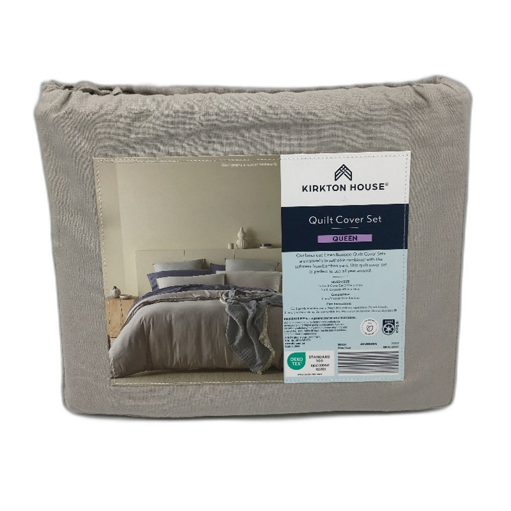 Kirkton House Linen Bamboo Beige Queen Quilt Cover Set NEW