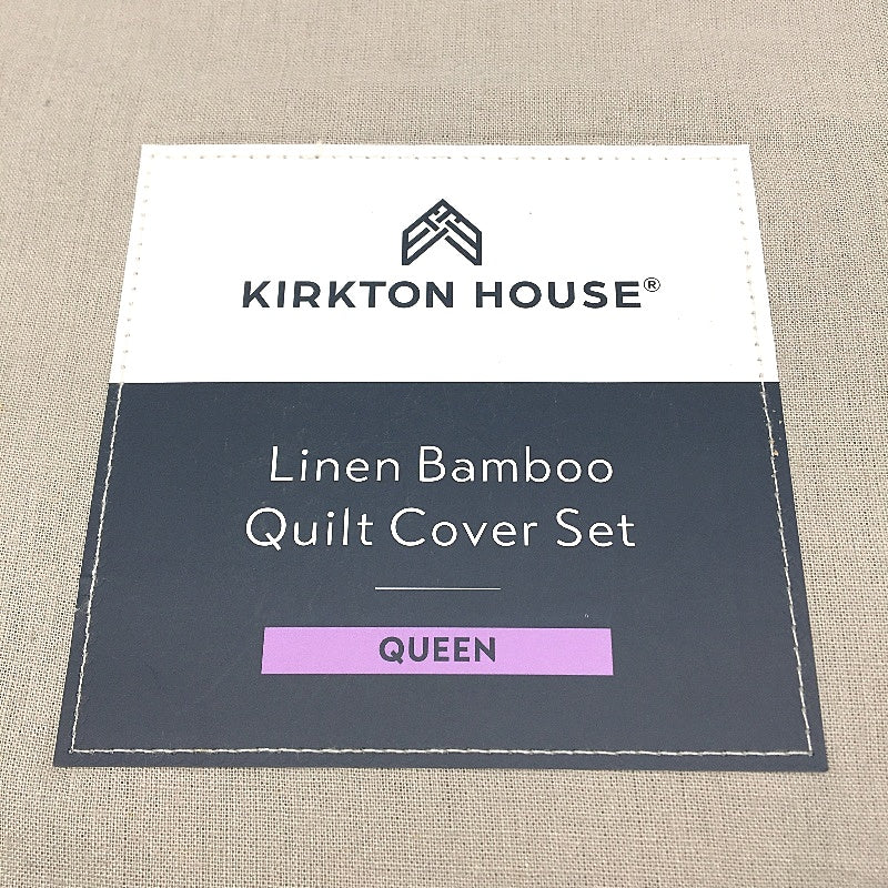 Kirkton House Linen Bamboo Beige Queen Quilt Cover Set NEW