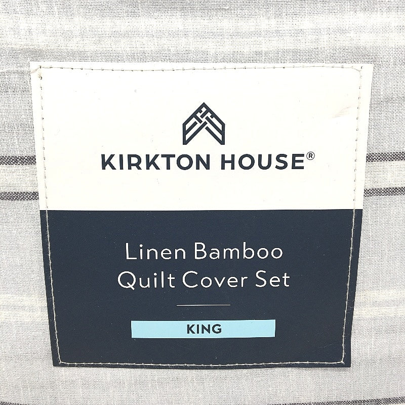 Kirkton House Linen Bamboo Blue Striped King Quilt Cover Set NEW