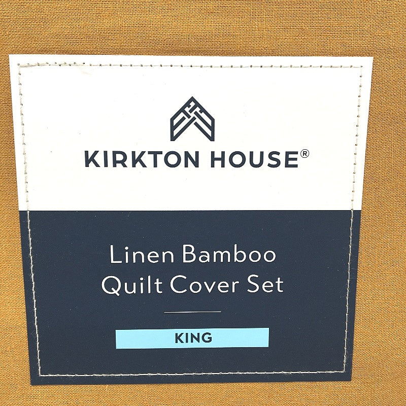 Kirkton House King Linen Bamboo Quilt Mustard Cover Set NEW