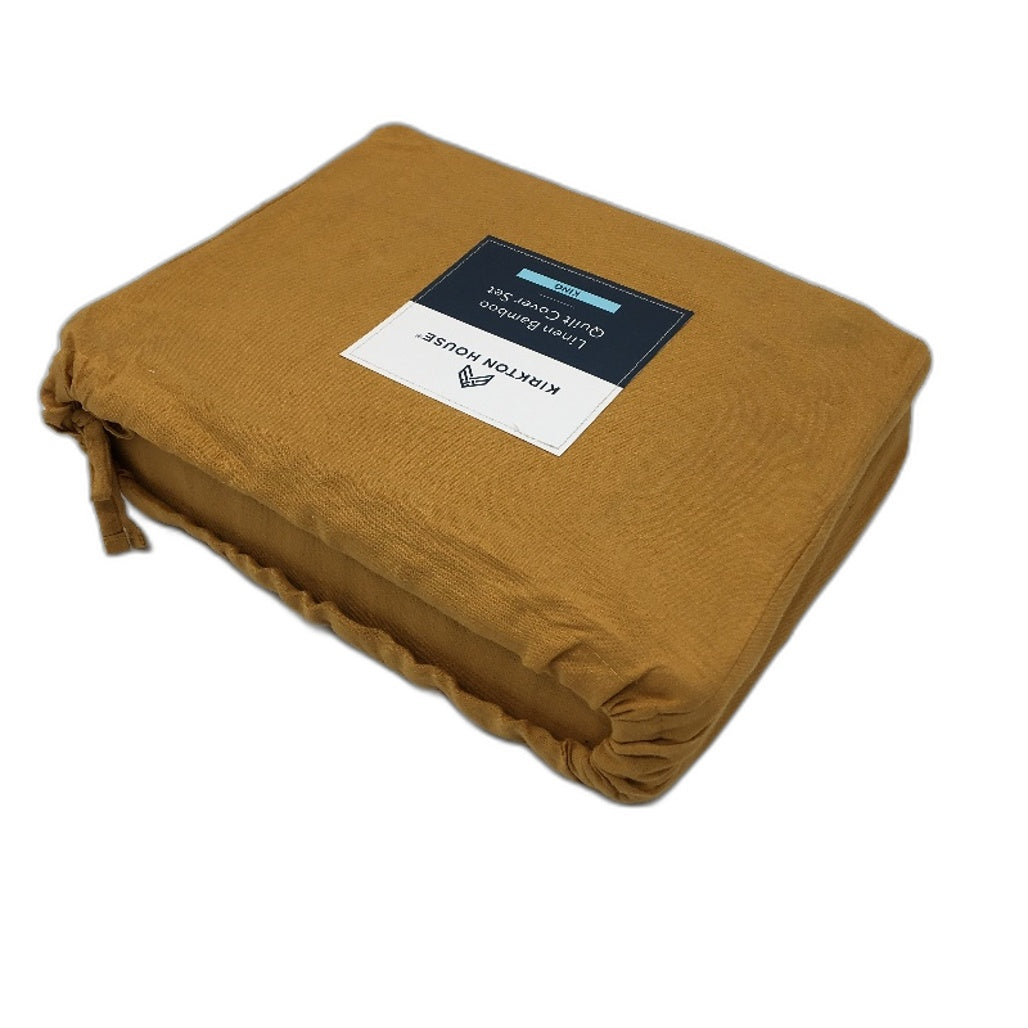 Kirkton House King Linen Bamboo Quilt Mustard Cover Set NEW