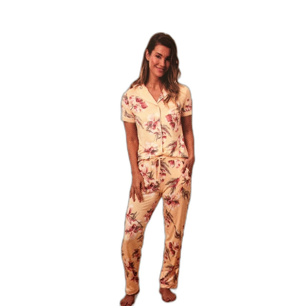 Serra Womens Floral Button Up Short Sleeve Luxe PJ Set Size 12 NEW