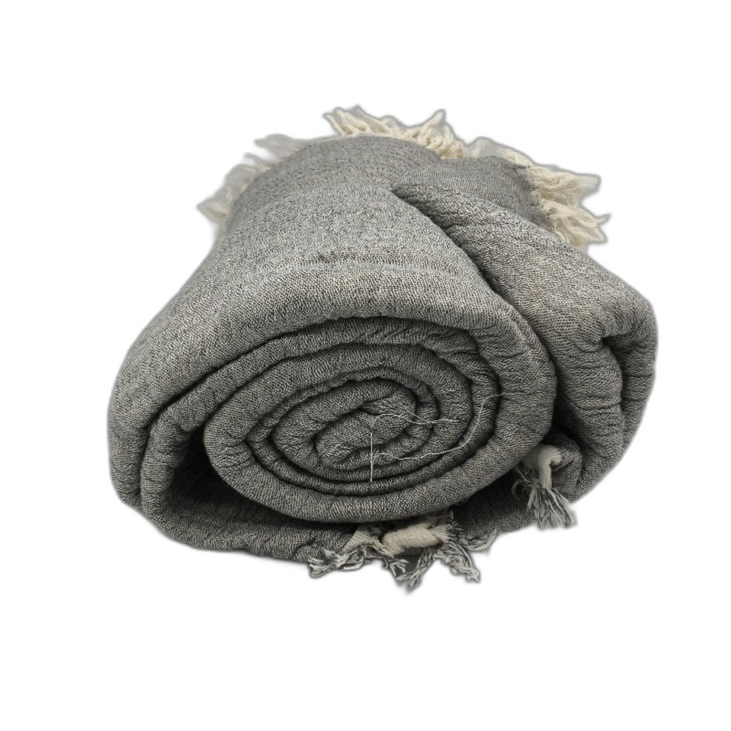 Kirkton House Thick Soft Knit Large Throw Blanket w/ Tassles Beige & Grey NEW