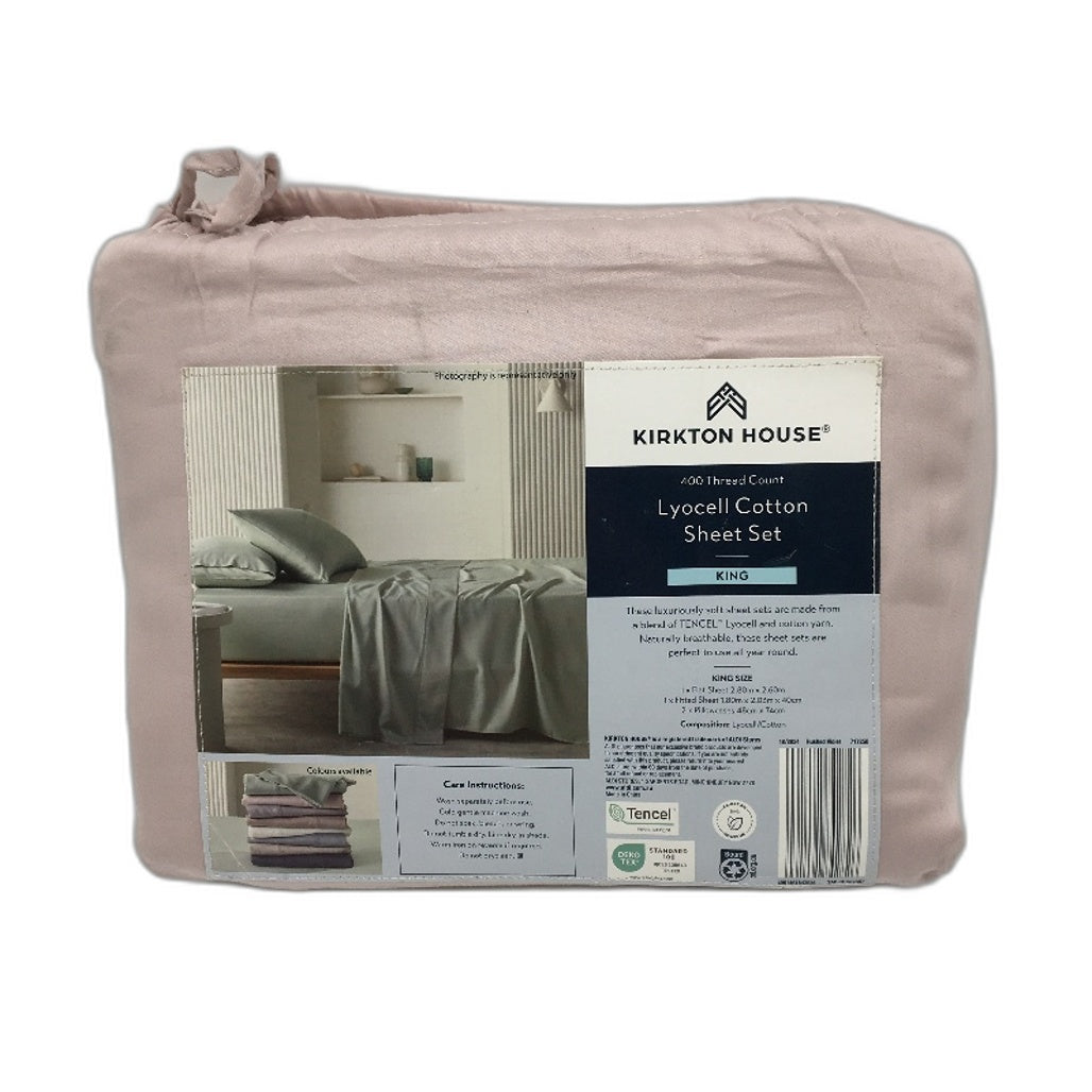 Kirkton House 400 Thread Count Pink Lyocell Cotton Sheet Set King NEW