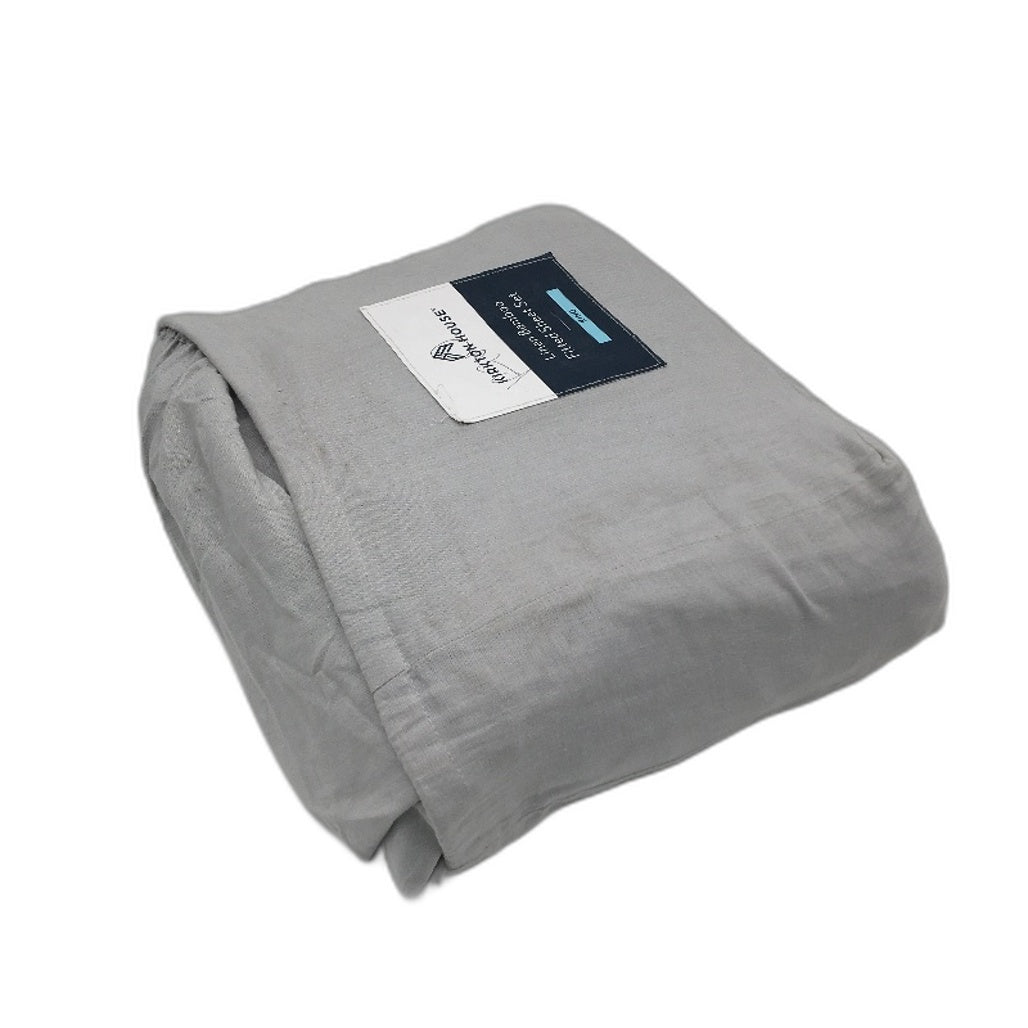 Kirkton House Linen Bamboo Light Grey Fitted Sheet Set King Size NEW