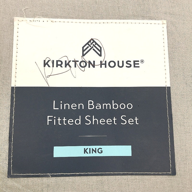 Kirkton House Linen Bamboo Light Grey Fitted Sheet Set King Size NEW