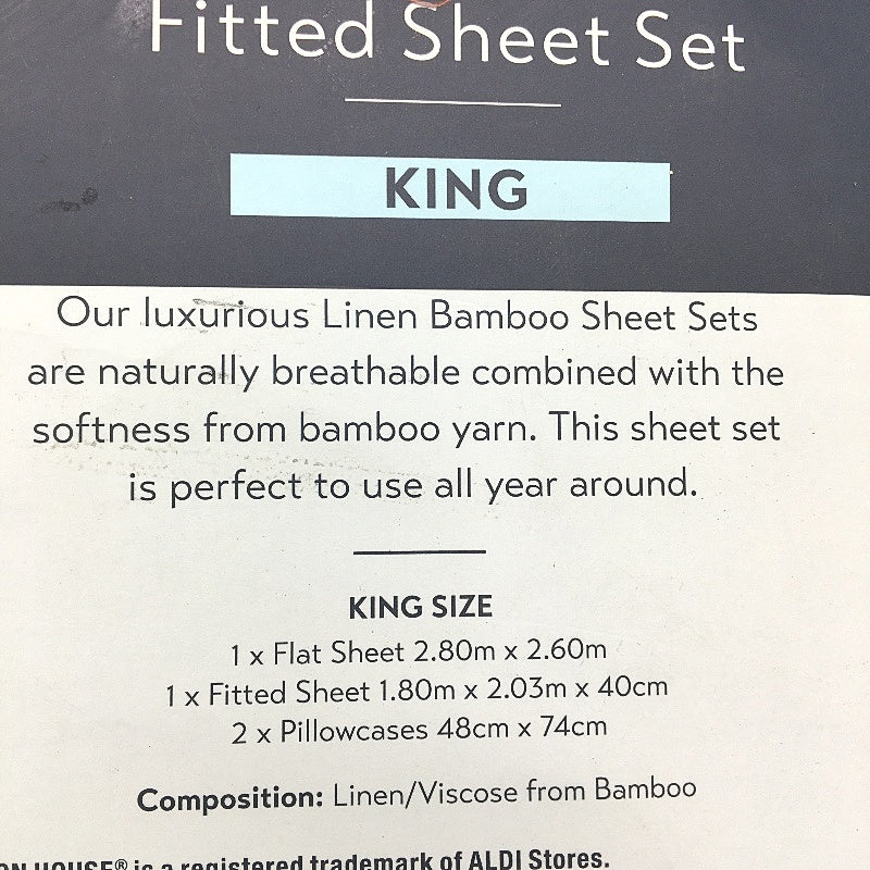 Kirkton House Linen Bamboo Light Grey Fitted Sheet Set King Size NEW