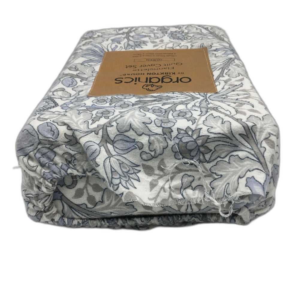 Kirkton House Organics Floral Cotton Flannelette Quilt Cover Set Queen NEW