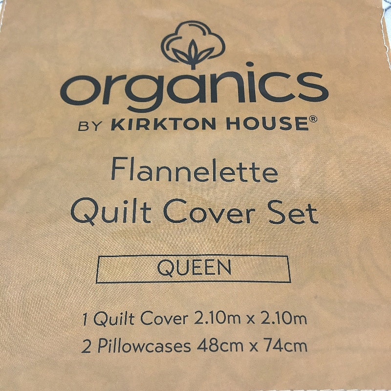 Kirkton House Organics Floral Cotton Flannelette Quilt Cover Set Queen NEW