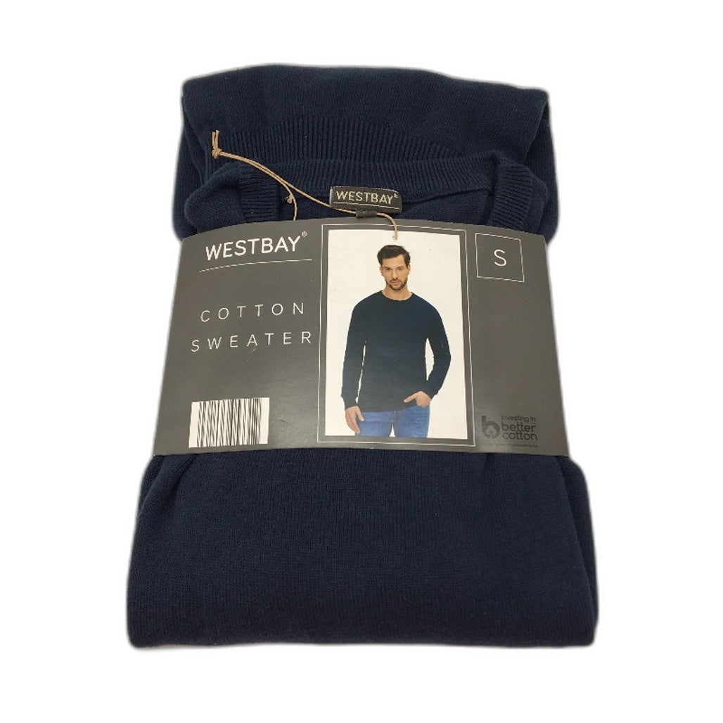 Westbay Mens Navy Blue Long Sleeve Cotton Sweater Size S NEW