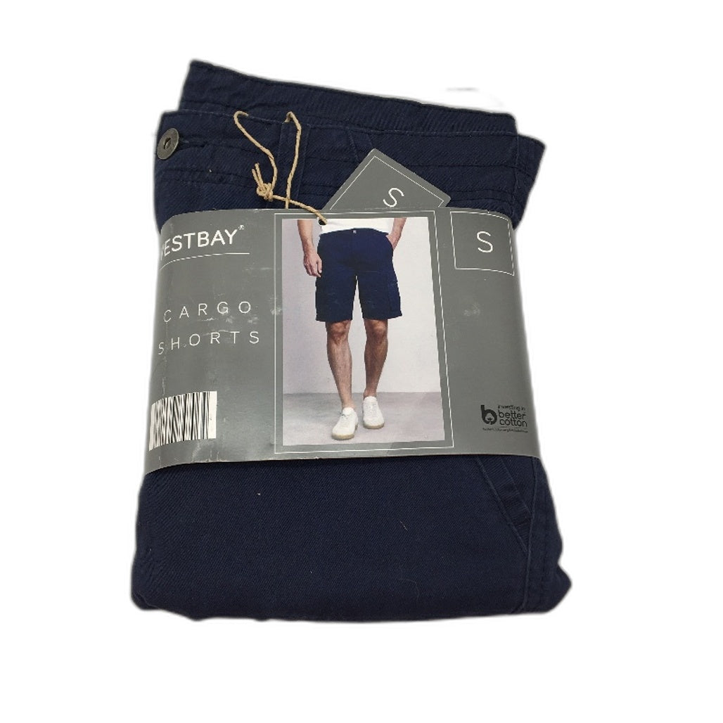 Westbay Mens Navy Blue Cotton Cargo Casual Shorts Size S NEW