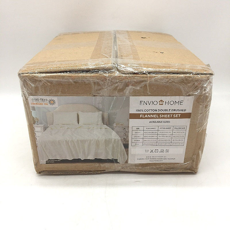 Enviohome 100% Cotton Cream Flannel Sheet Set Double Size NEW