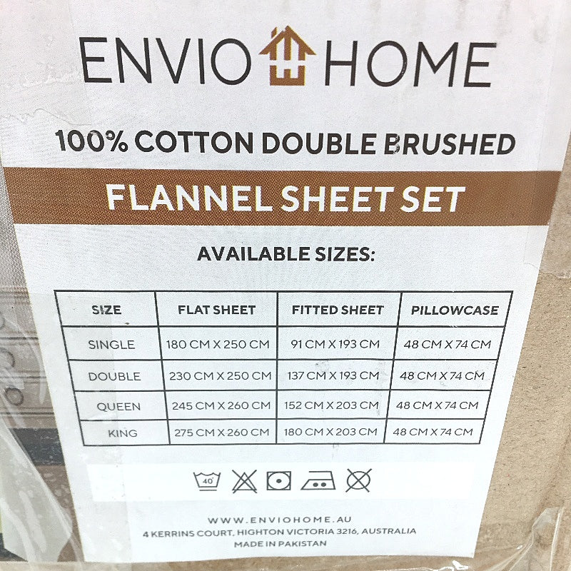 Enviohome 100% Cotton Cream Flannel Sheet Set Double Size NEW