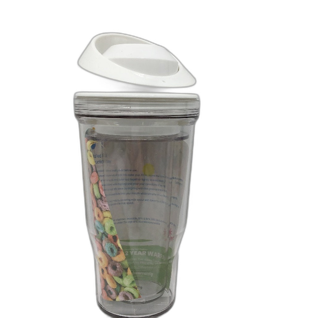 Crunchcup White Portable Plastic Cereal Cup Milk Container NEW