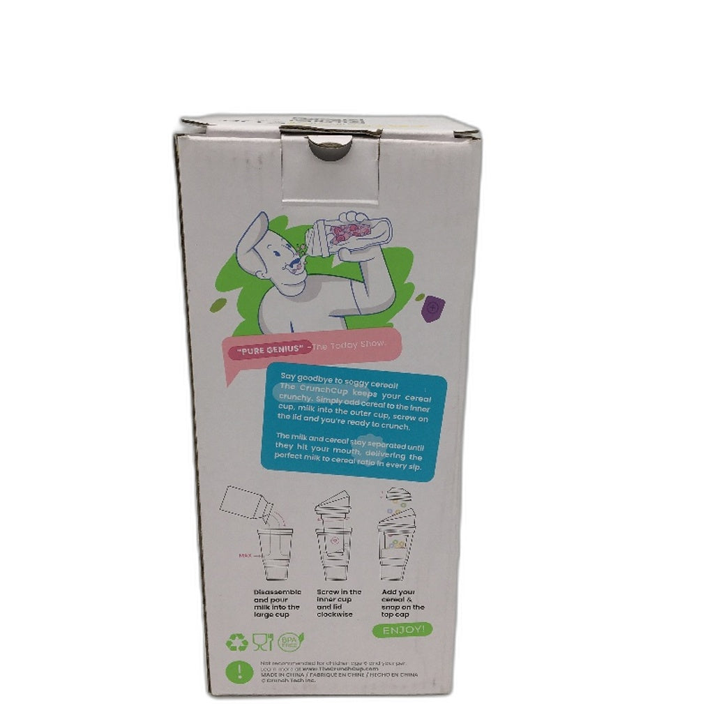 Crunchcup White Portable Plastic Cereal Cup Milk Container NEW