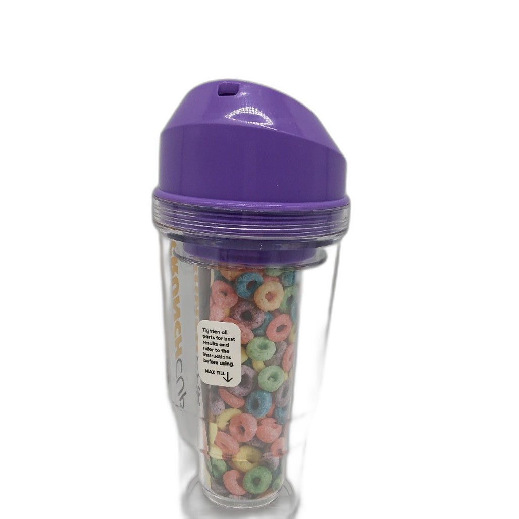 Crunchcup Purple Portable Plastic Cereal Cup Milk Container NEW