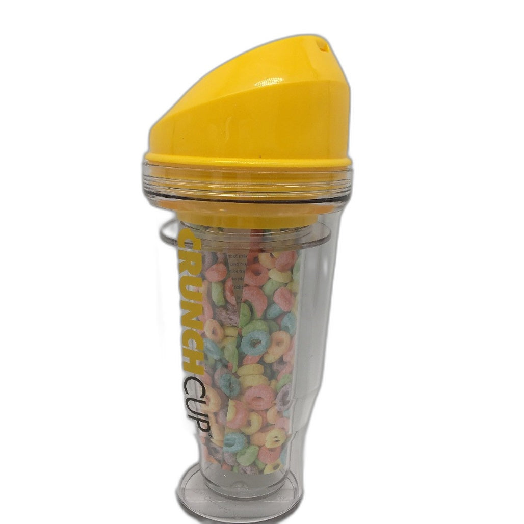 Crunchcup Yellow Portable Plastic Cereal Cup Milk Container NEW