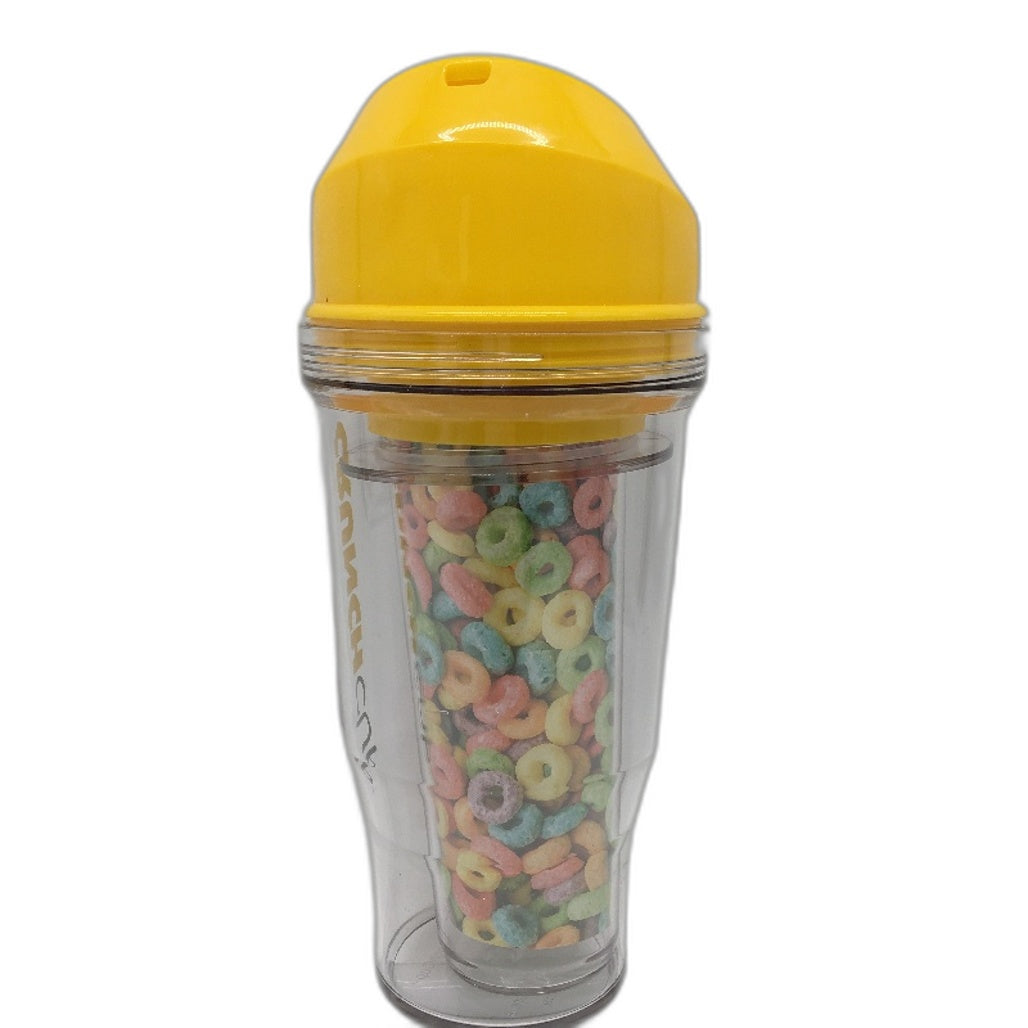 Crunchcup Yellow Portable Plastic Cereal Cup Milk Container NEW