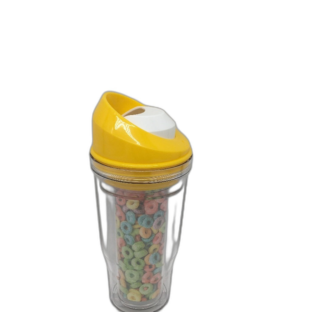 Crunchcup Yellow Portable Plastic Cereal Cup Milk Container NEW