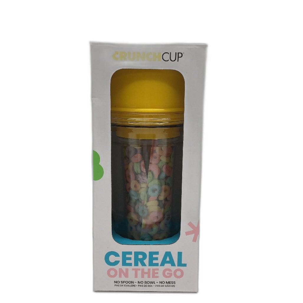 Crunchcup Yellow Portable Plastic Cereal Cup Milk Container NEW