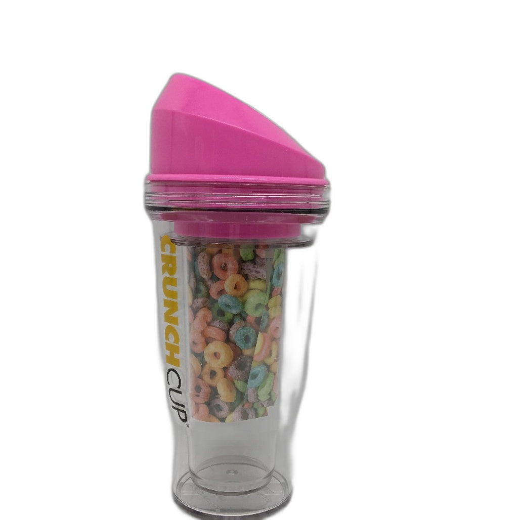 Crunchcup Pink Portable Plastic Cereal Cup Milk Container NEW