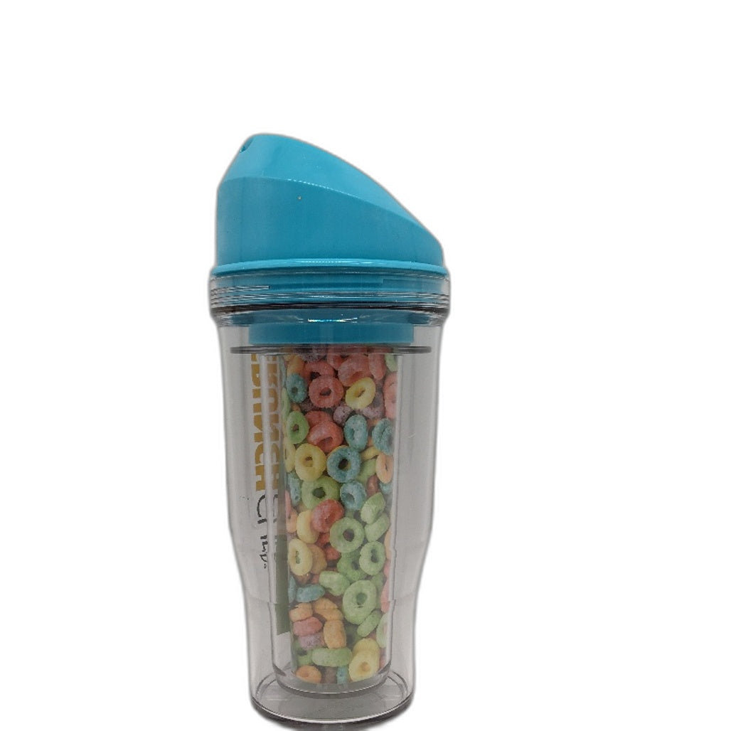 Crunchcup Blue Portable Plastic Cereal Cup Milk Container NEW