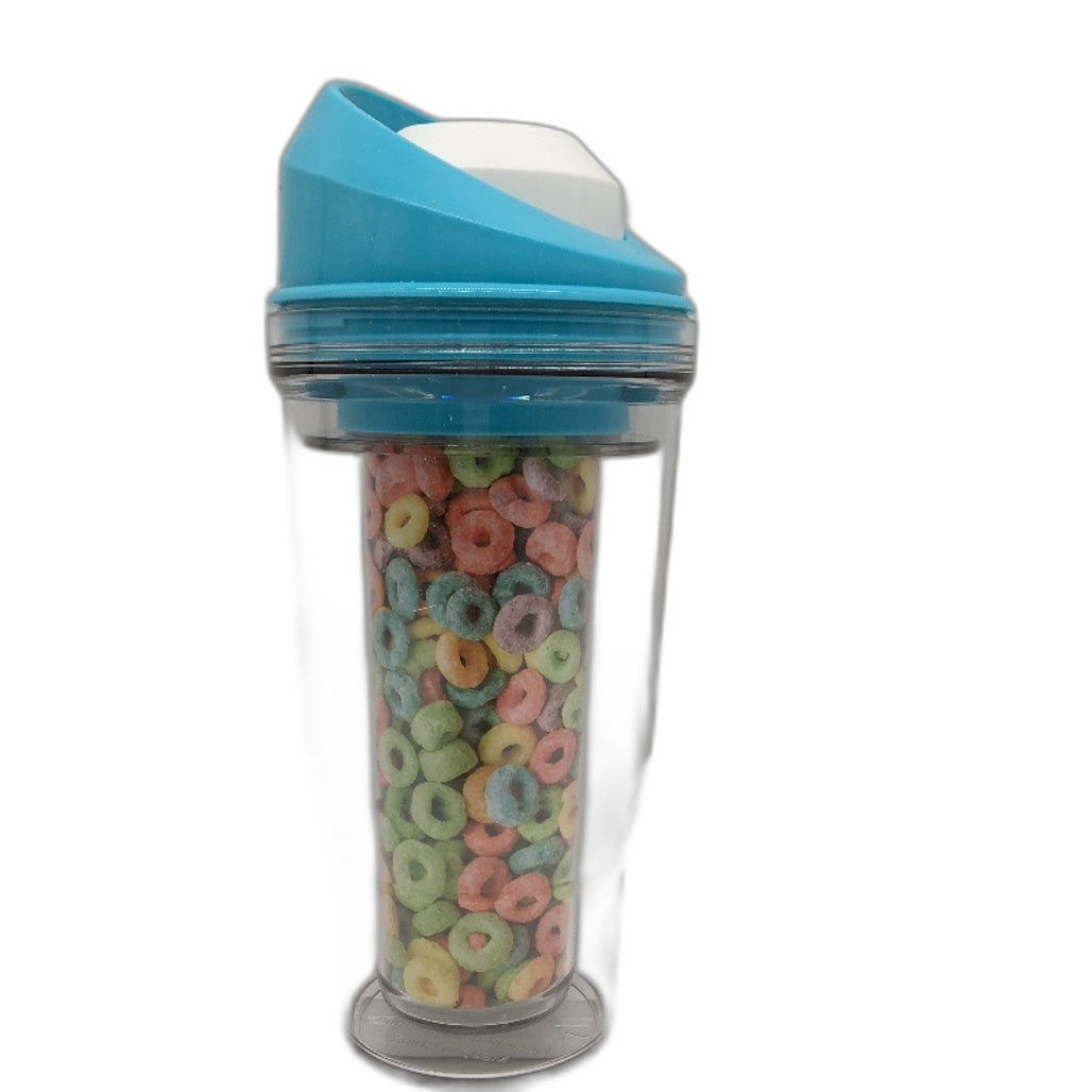 Crunchcup Blue Portable Plastic Cereal Cup Milk Container NEW