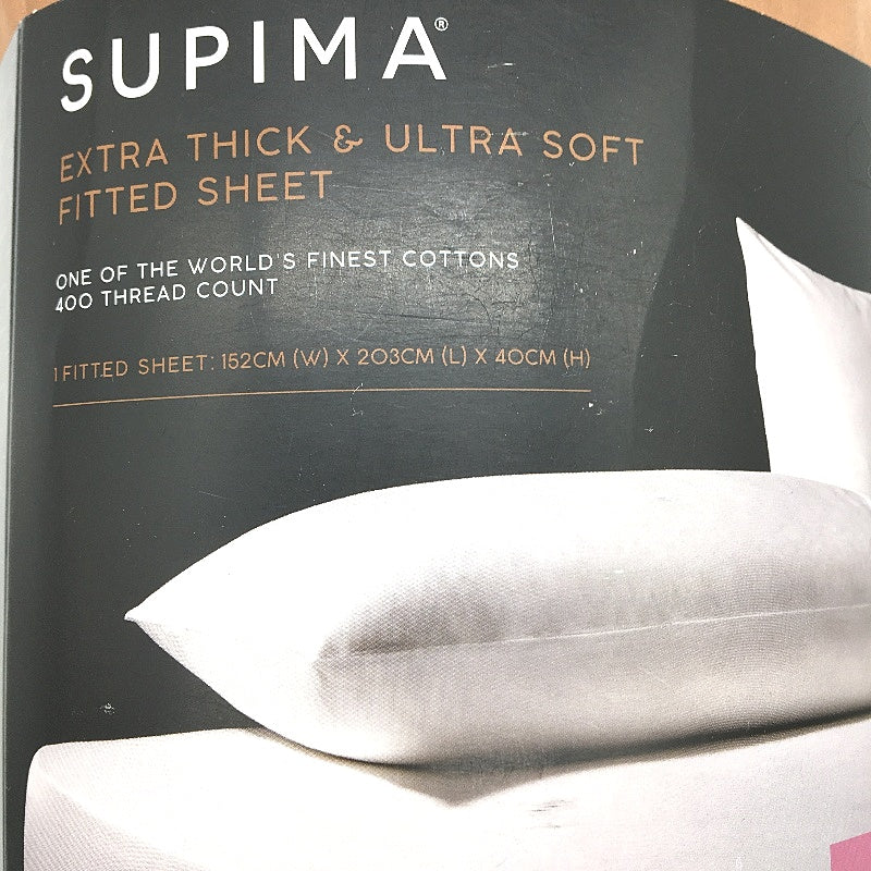 Supima Set of Extra Tick 400 Threaad Fitted Sheet & 2 Pillowcases QueenB NEW