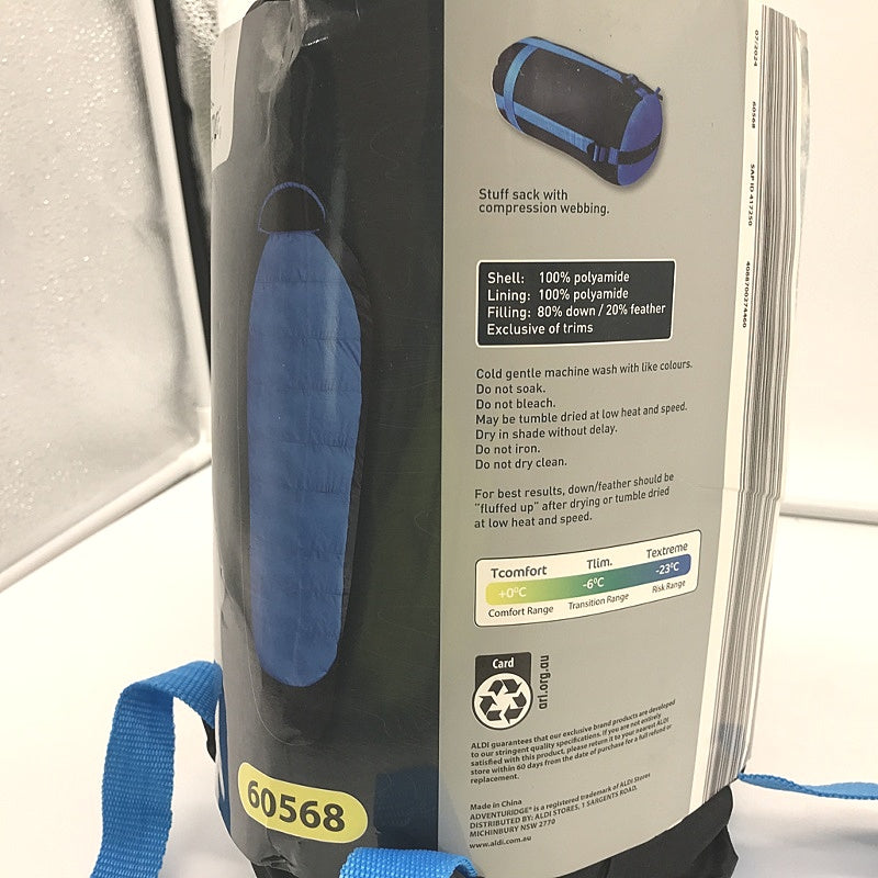 Adventuridge Water Repellent Blue Duck Down Sleeping Bag L NEW