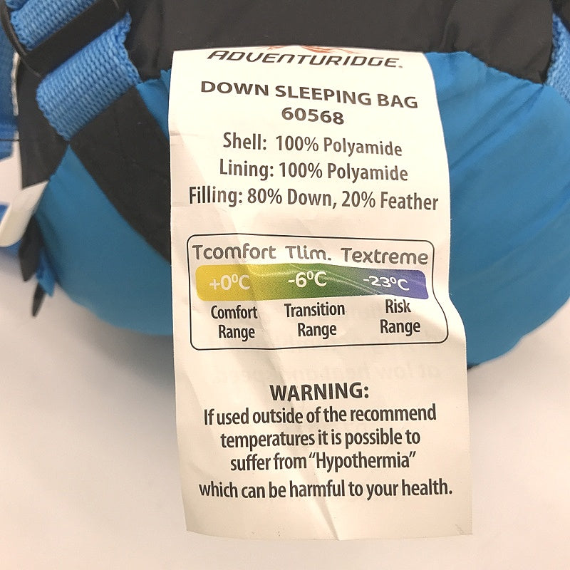 Adventuridge Water Repellent Blue Duck Down Sleeping Bag L NEW