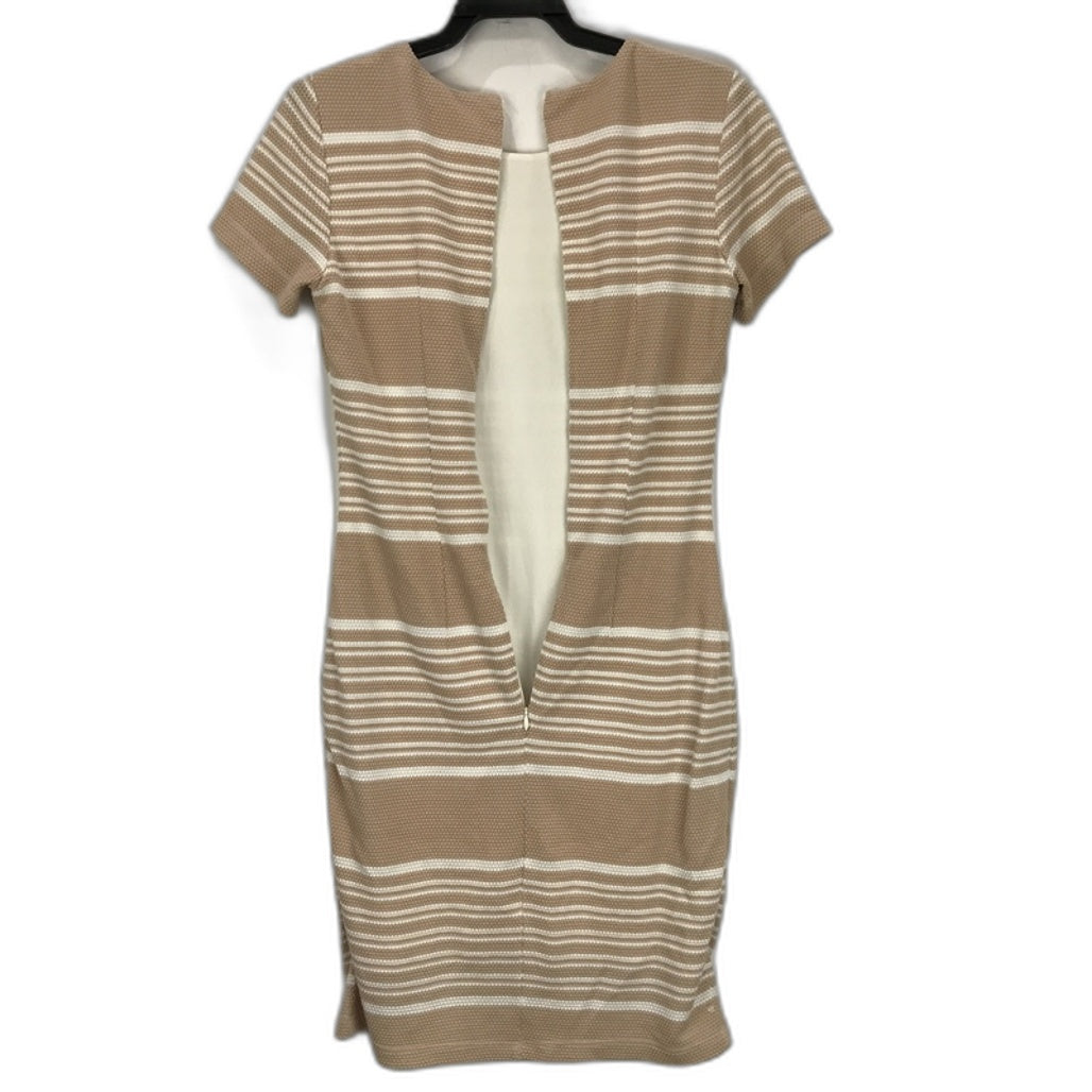 Kookai Beige & White Striped Short Sleeve Bodycon Mini Dress Zip Back Ladies Sz 40 NEW