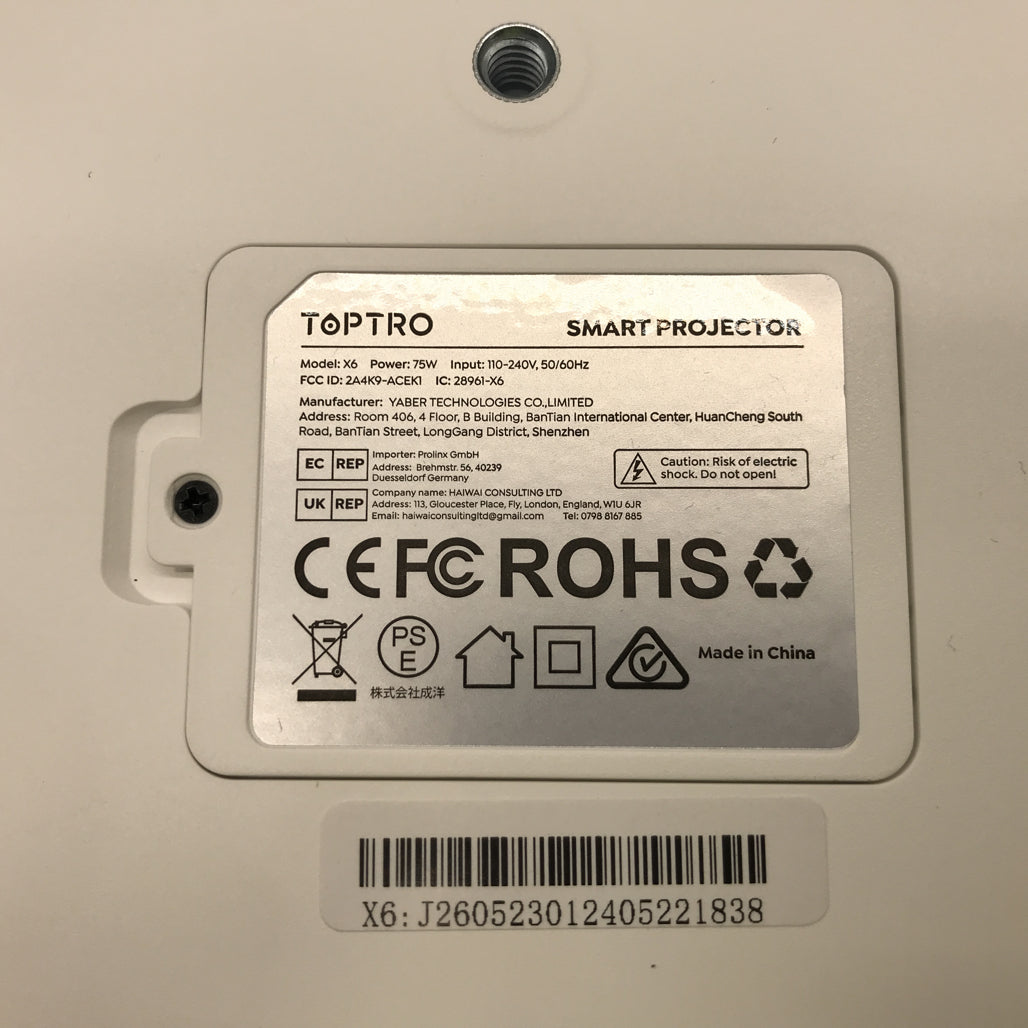 Toptro Multimedia X6 Home Smart White Projector Power 75W DEMO