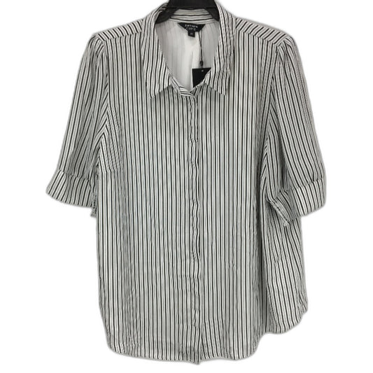 Portmans CURVE Black & White Striped Light Blouse Button Up Ladies Size 18 NEW