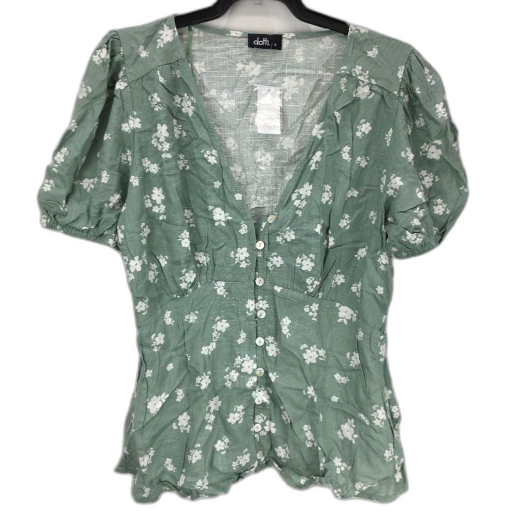 Dotti Light Green Floral Patterned Linen Blend Blouse Ladies Size 14 NEW