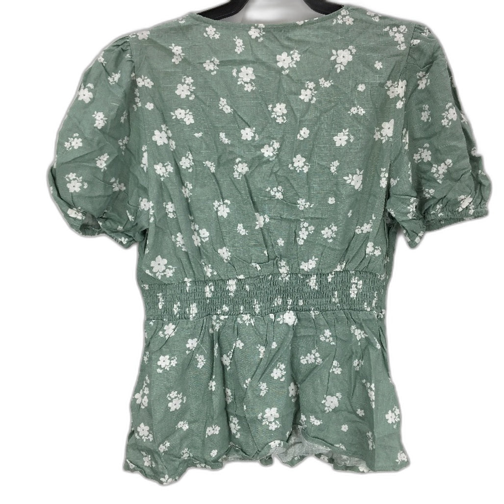 Dotti Light Green Floral Patterned Linen Blend Blouse Ladies Size 14 NEW