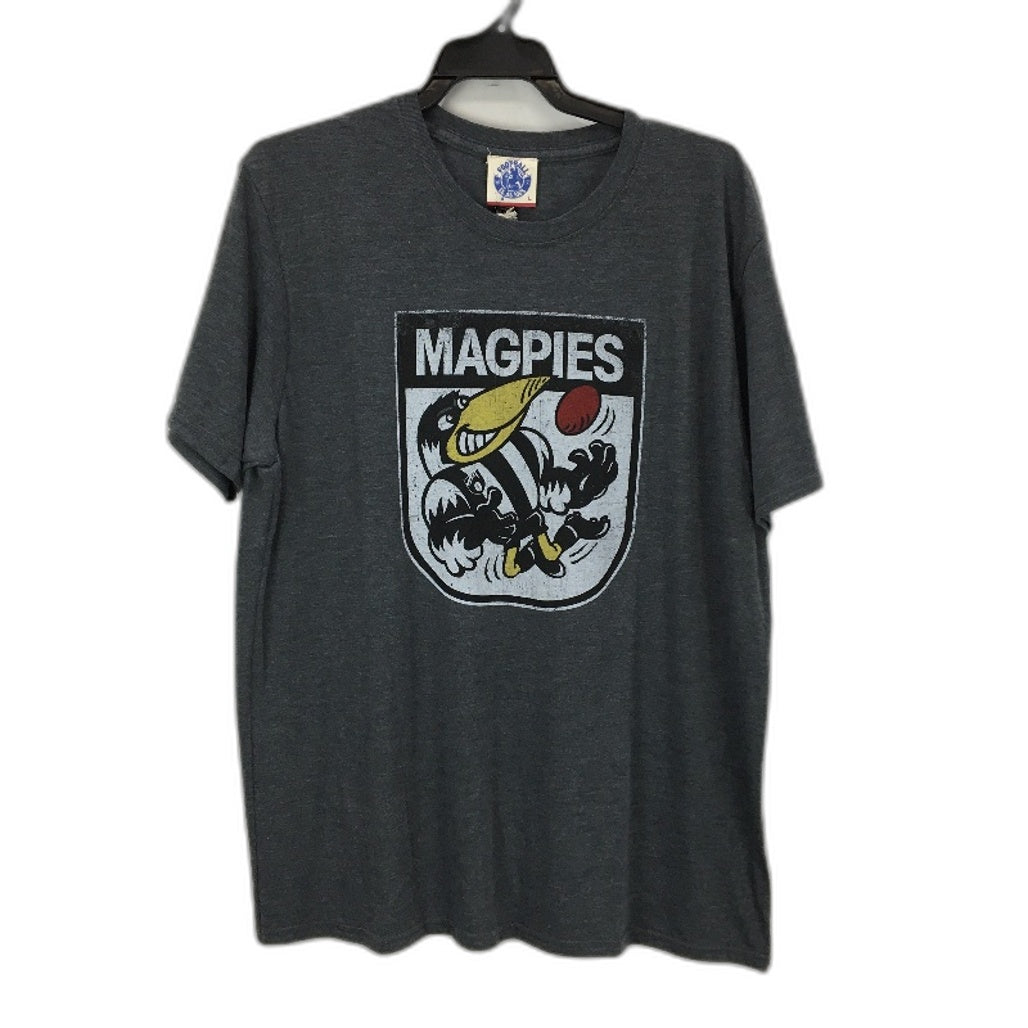 AFL Footy Classics 90s Retro Collingwood Magpies Grey Graphic Tee Men Sz L NEW