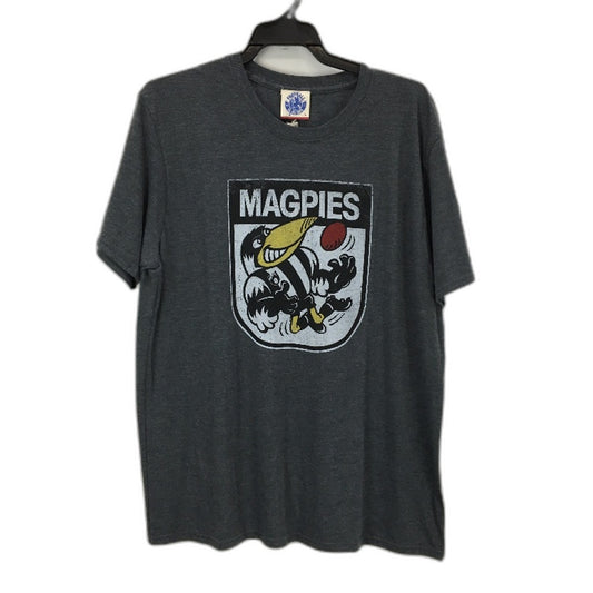 AFL Footy Classics 90s Retro Collingwood Magpies Grey Graphic Tee Men Sz L NEW