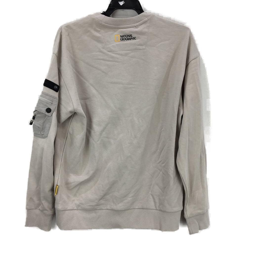 National Geographic Sleeve Pocket Mourning Beige Sweatshirt Mens Size US XS NEW