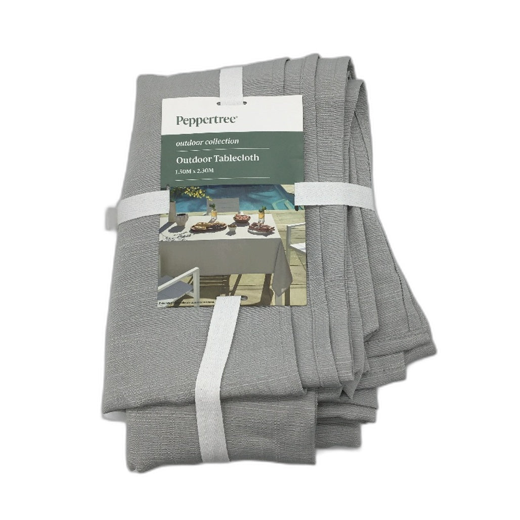 Peppertree Textured Rectangle Silver Grey Outdoor Tablecloth 1.5 x 2.3m NEW