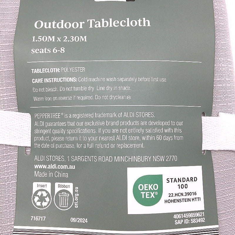 Peppertree Textured Rectangle Silver Grey Outdoor Tablecloth 1.5 x 2.3m NEW