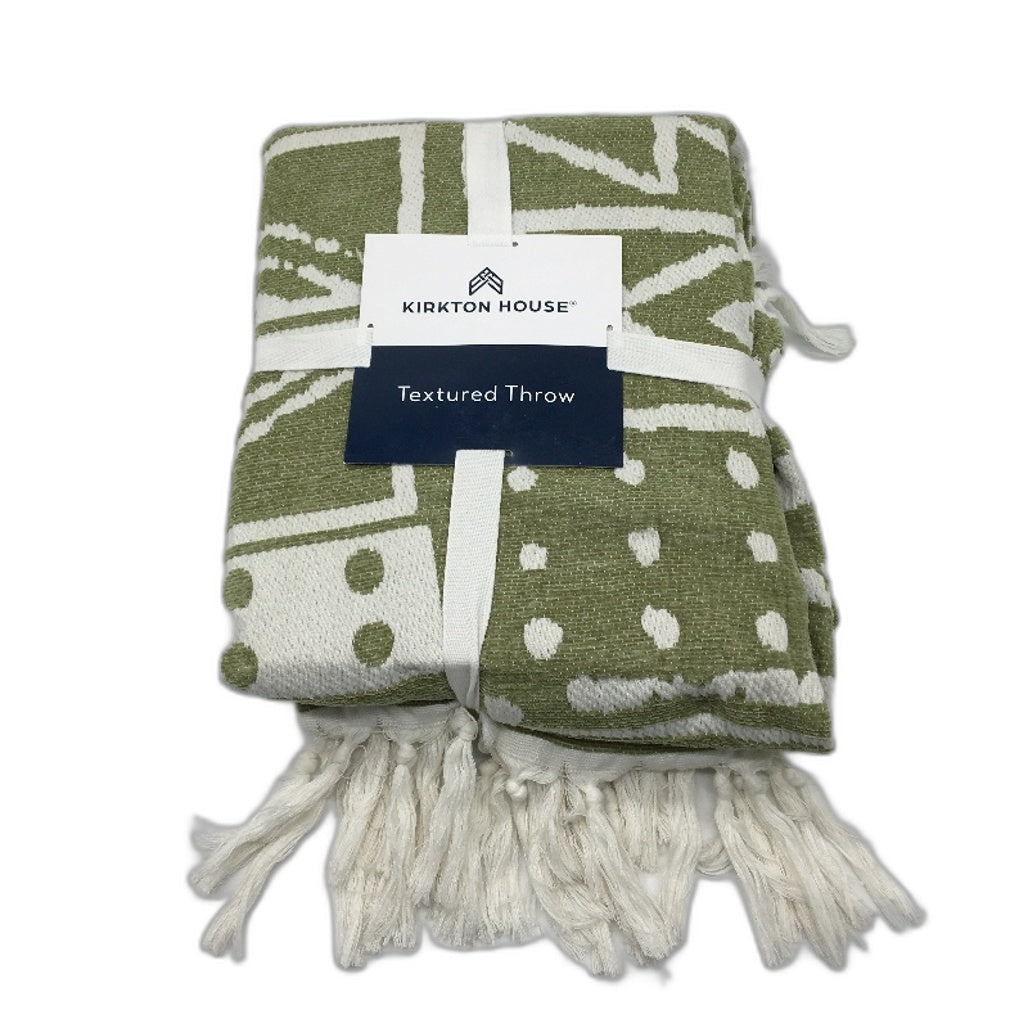 Kirkton House Olive Green & White Textured Throw Blanket 1.3 x 1.8m NEW