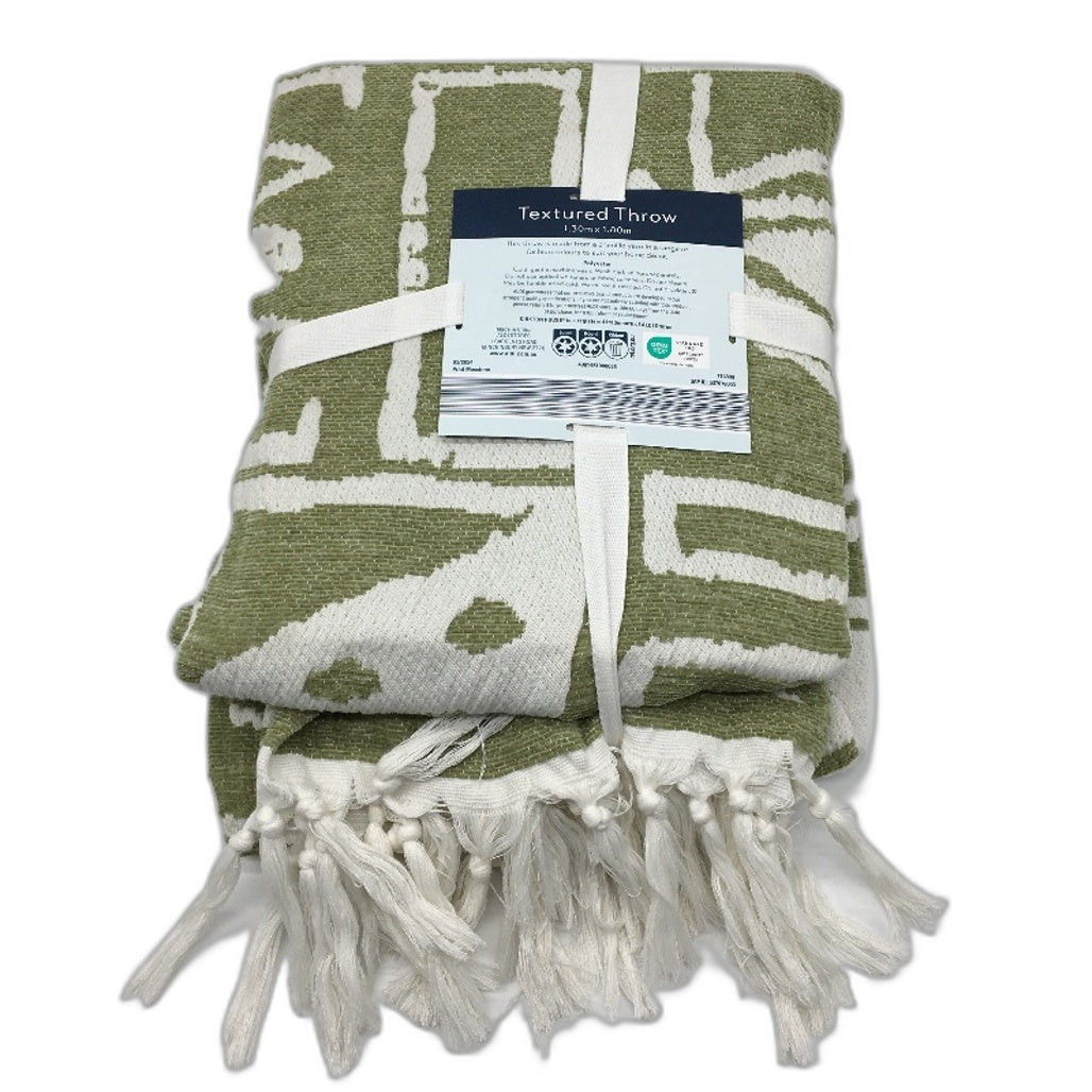 Kirkton House Olive Green & White Textured Throw Blanket 1.3 x 1.8m NEW