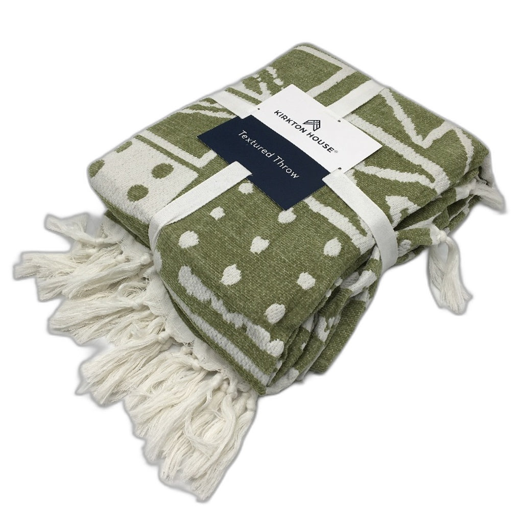 Kirkton House Olive Green & White Textured Throw Blanket 1.3 x 1.8m NEW