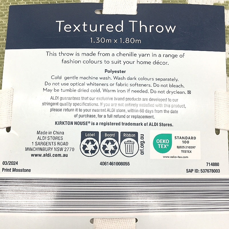 Kirkton House Olive Green & White Textured Throw Blanket 1.3 x 1.8m NEW
