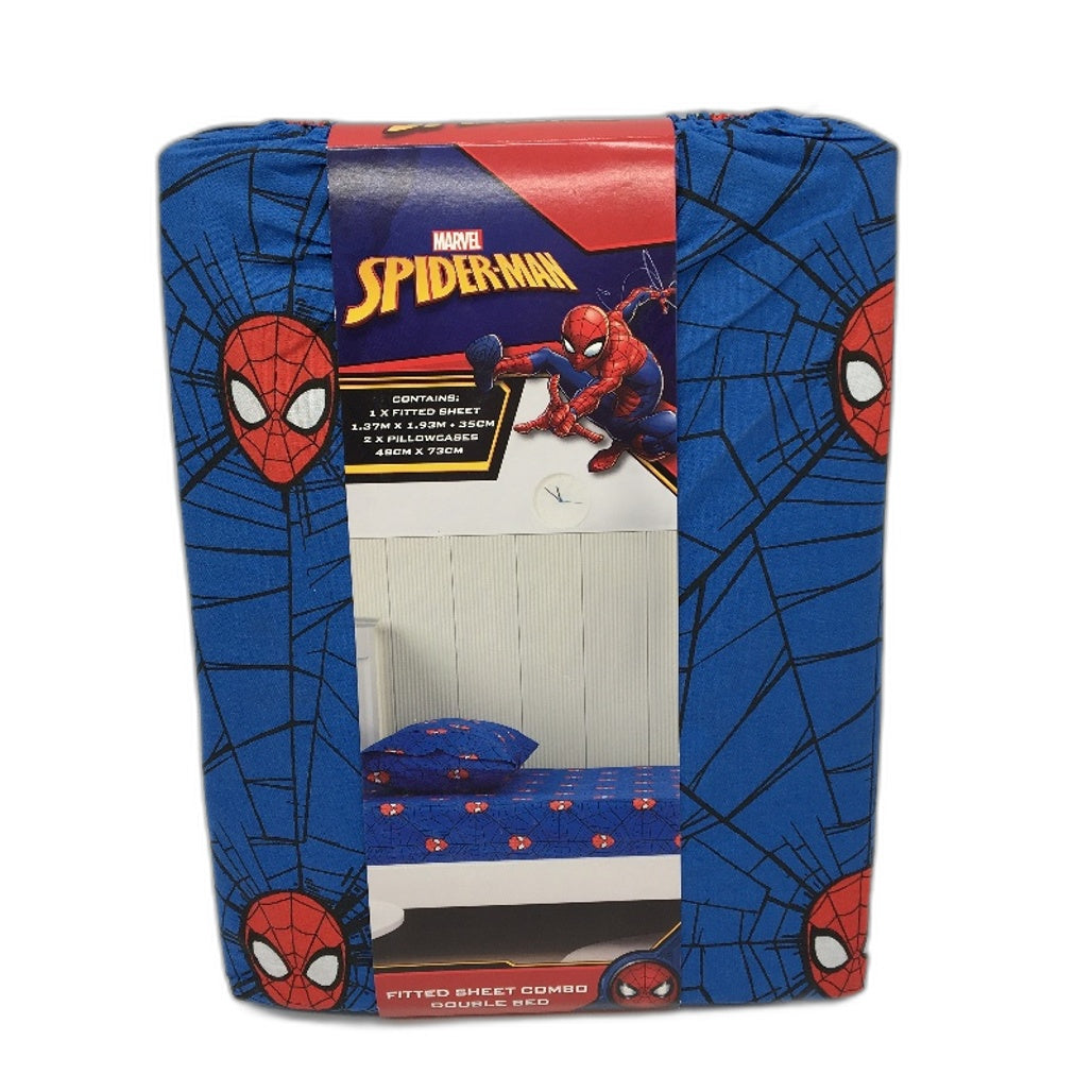 Marvel Spider-Man Icon Dark Blue Fitted Bed Sheet Combo - Double NEW