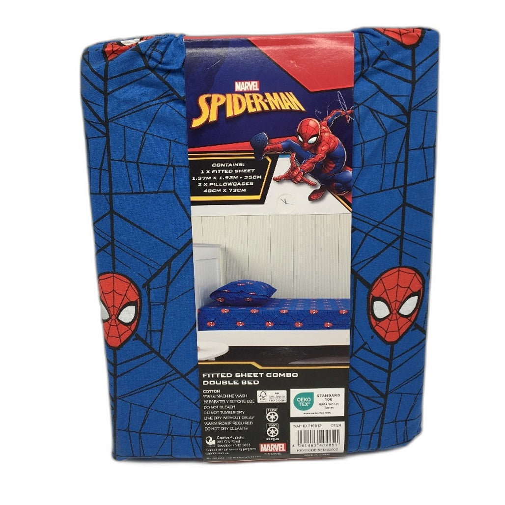 Marvel Spider-Man Icon Dark Blue Fitted Bed Sheet Combo - Double NEW