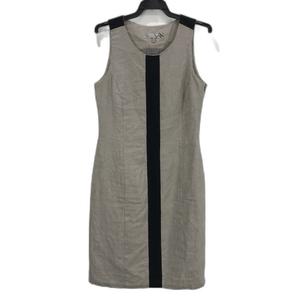 D'Auvry Khaki & Black Linen Cotton Blend Straight Line Dress Ladies Size 38 (S)