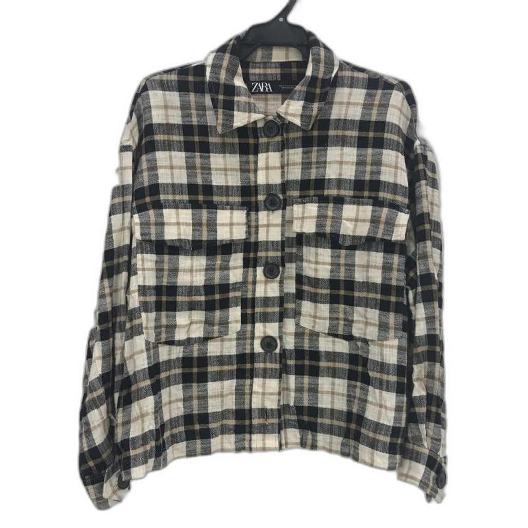 Zara Gingham Check Crop Button Up Light Weight Jacket Ladies Size S