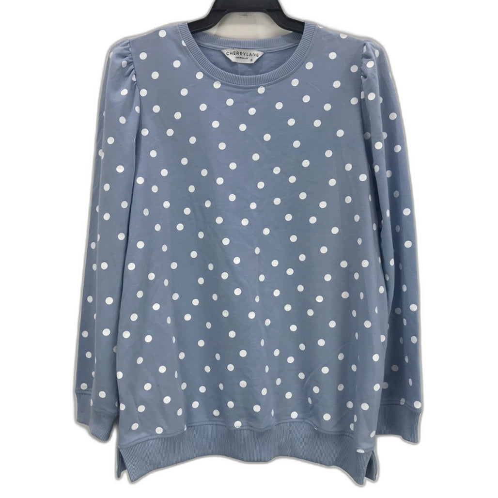 Cherry Lane Blue/White Polka Dot Ruffled Long-sleeve Top Ladies Size Small