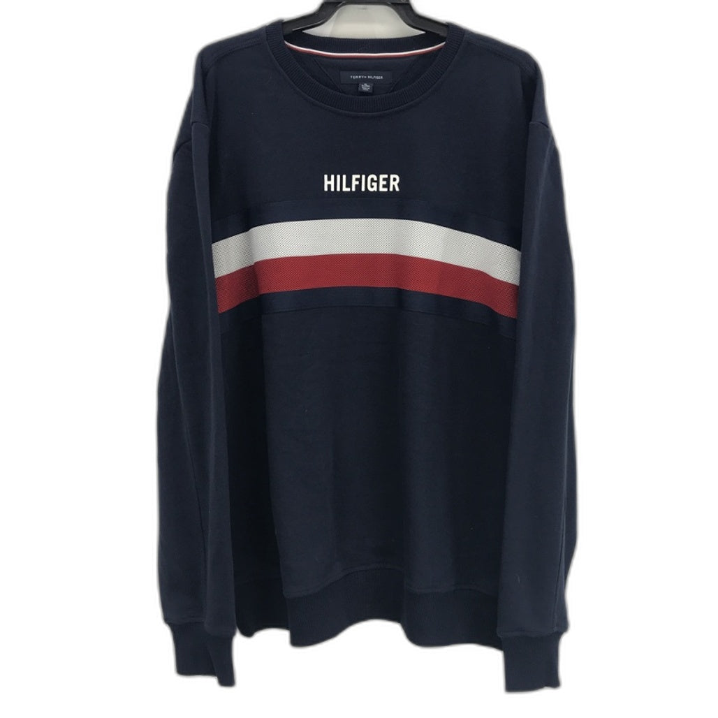 Tommy Hilfiger Mesh Logo Long-Sleeve Navy Sweatshirt Mens Size X-Large